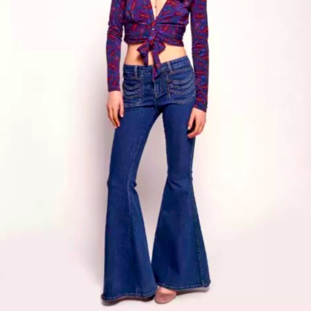 Free People Stella Flare Blue Jeans